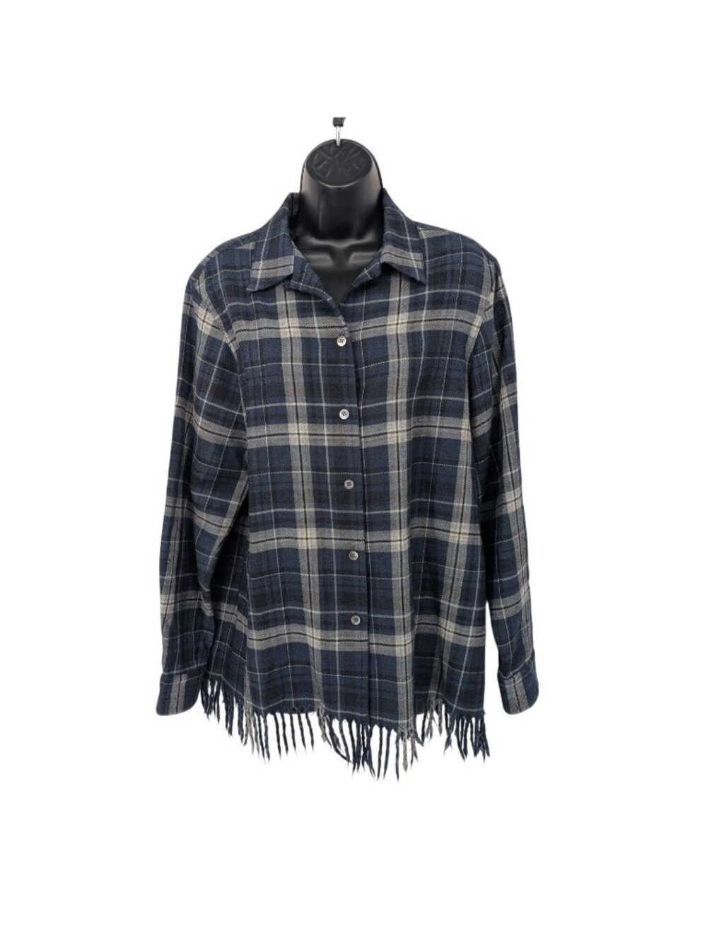 Vtg Wool Tartan Plaid Button Up Shacket Fringe Hem Academia Shirt Western 90s 10